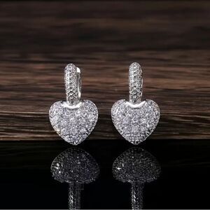 Heart Shape Dangle/Drop Earrings Moissanite Diamond In Real 925 Sterling Silver